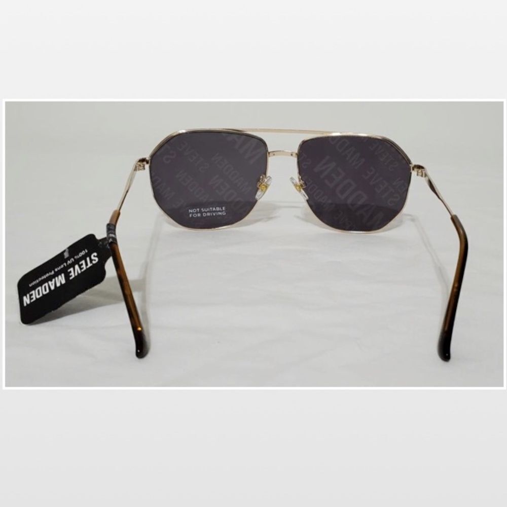 New Steve Madden Sunglasses Logo Printed Mirrored Aviators Black Gold NWT - Picture 10 of 16